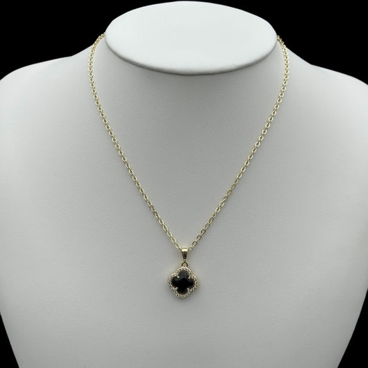 Lantisor Trifoi Auriu cu Negru Placat cu Aur 18K