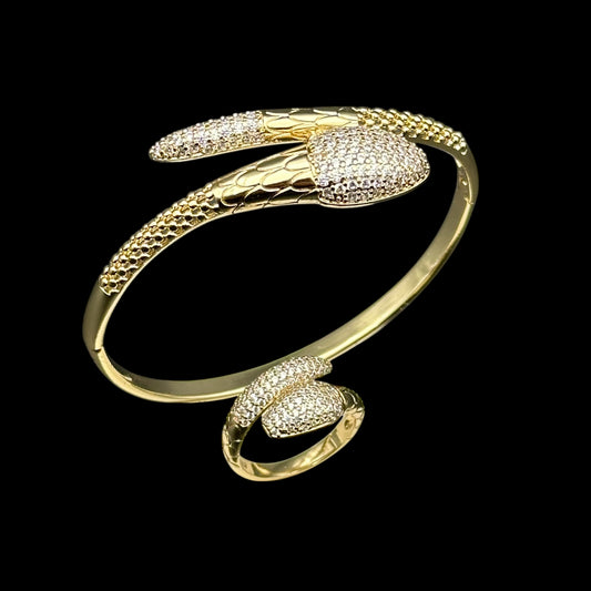 Brățară Fixă + Inel Snake Placate cu Aur 18K