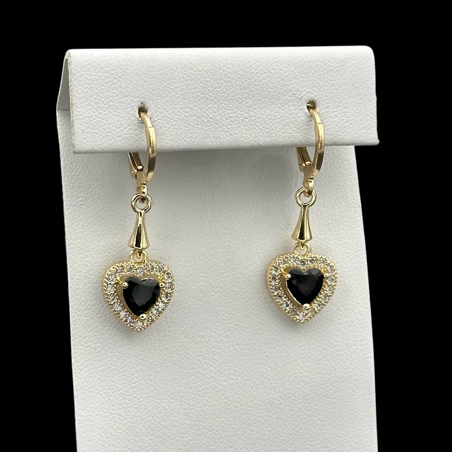 Cercei Heart Black Placați cu Aur 18K