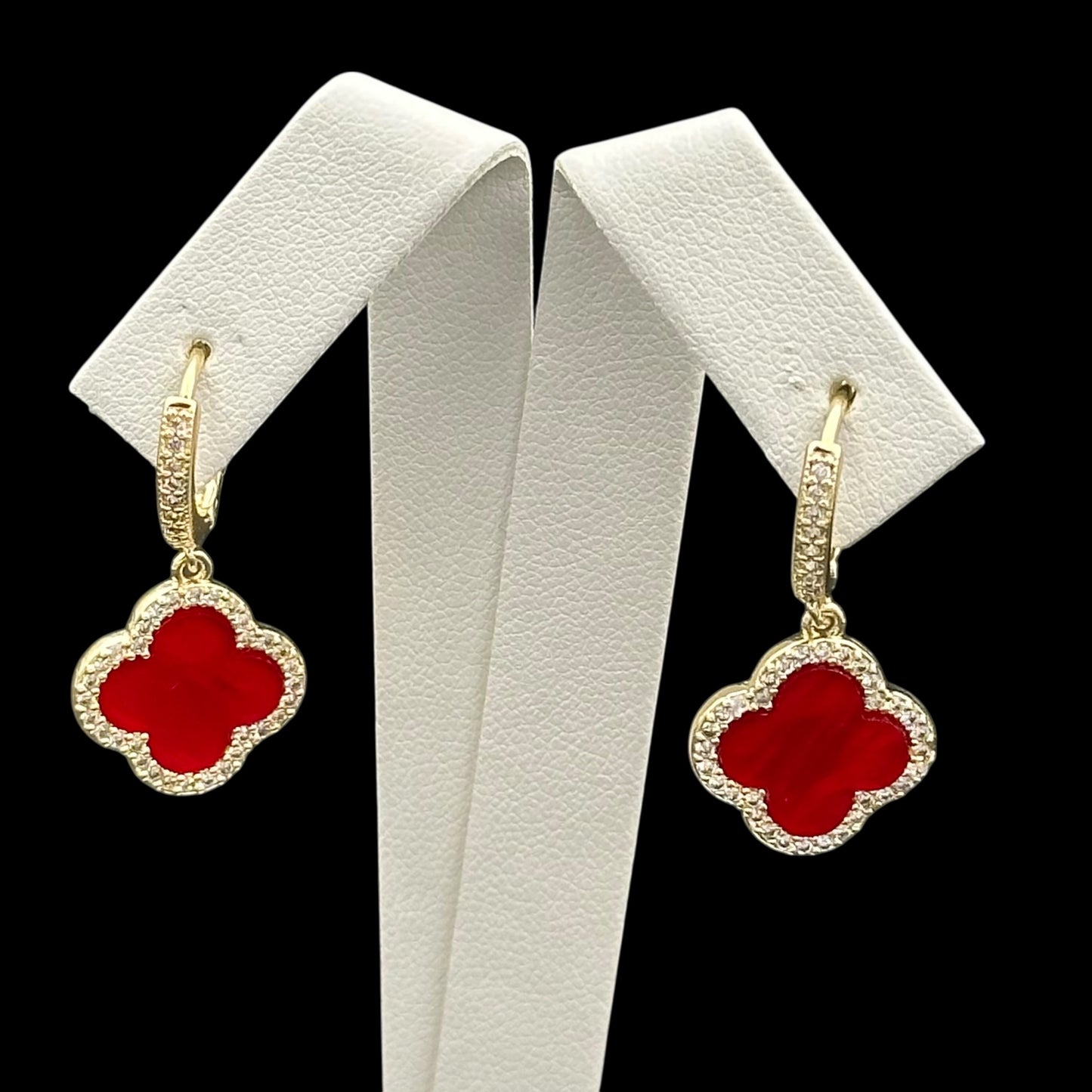 Cercei Trifoi Auriu cu Rosu Placați cu Aur 18K