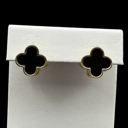 Cercei Trifoi Duo Black Placați cu Aur 18K