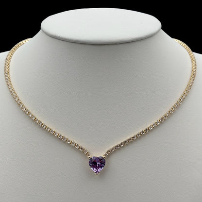 Colier Tennis Heart Purple Placat cu Aur 18K