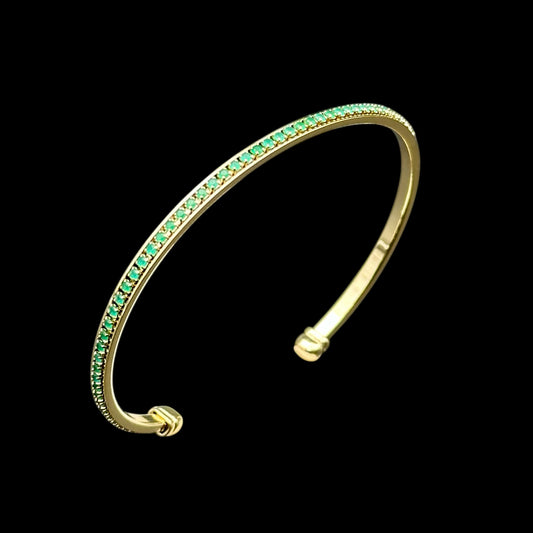 Brățară Fixă Tennis Green Placată cu Aur 18K