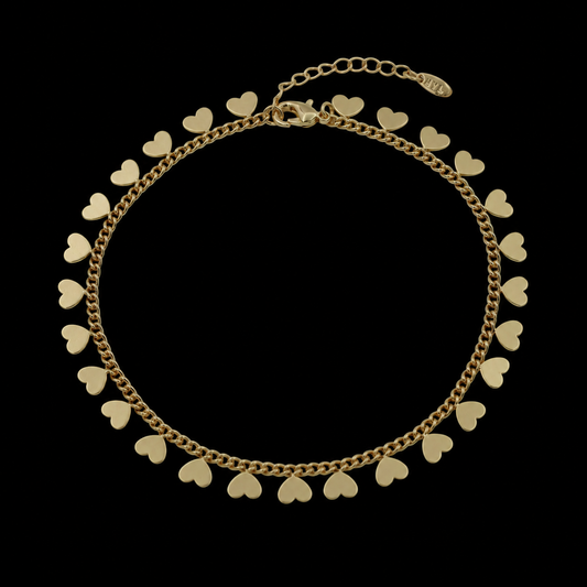 Bratara de picior Loving Hearts Placata cu Aur 18K
