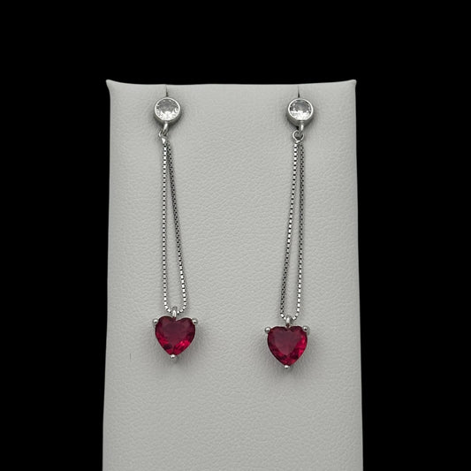Cercei Heart Drop Fuchsia Argint