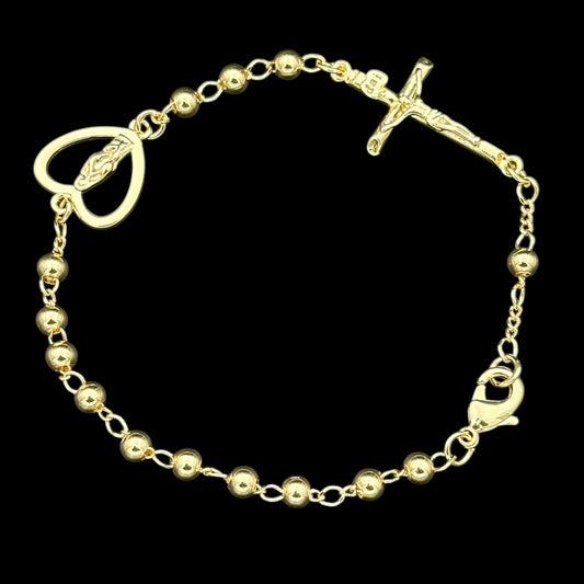 Brățară Rosary Heart Placată cu Aur 18K