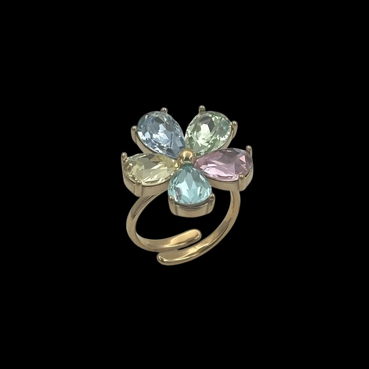 Inel reglabil Flower Multicolor Placat cu Aur 18K
