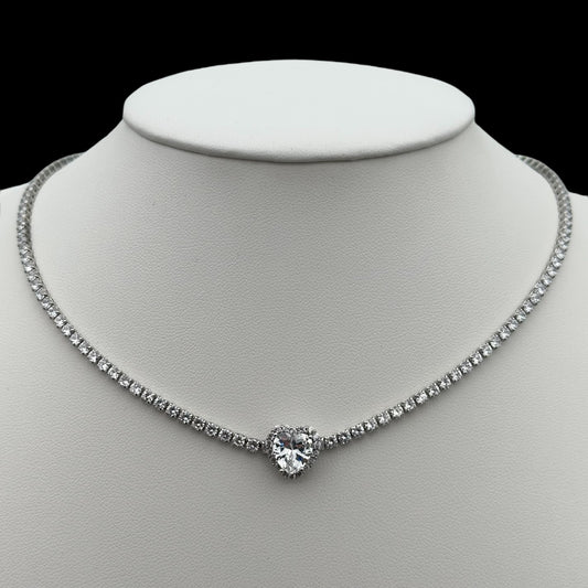 Colier Tennis Heart Placat cu Aur Alb