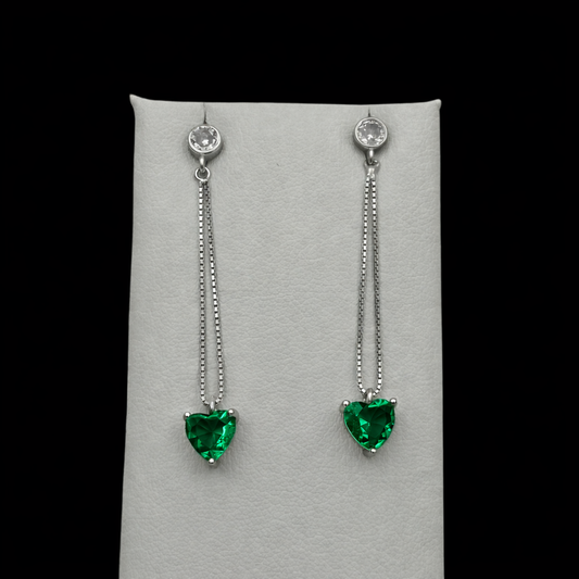 Cercei Heart Drop Green Argint