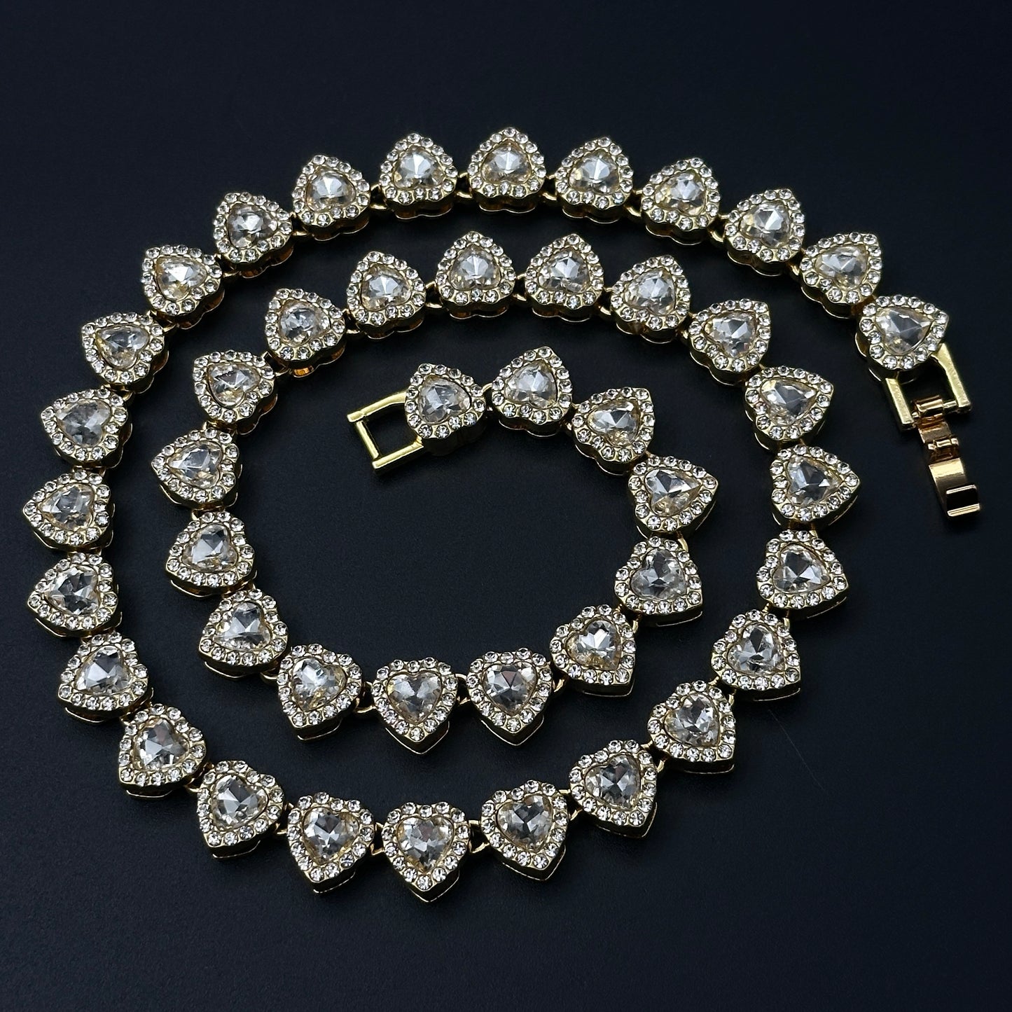 Colier Tennis Loving Hearts Gold