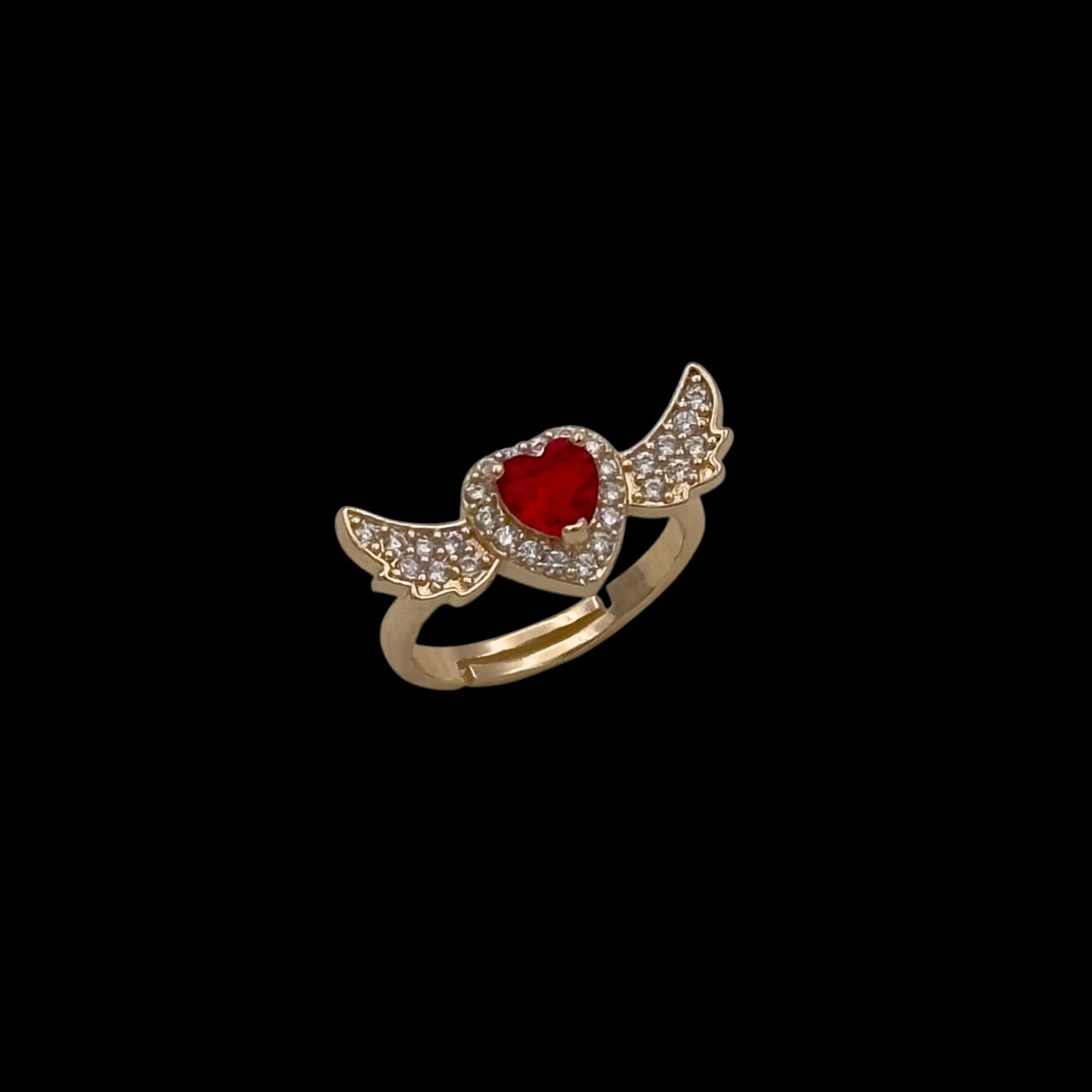 Inel reglabil Angel Wings Red Placat cu Aur 18K