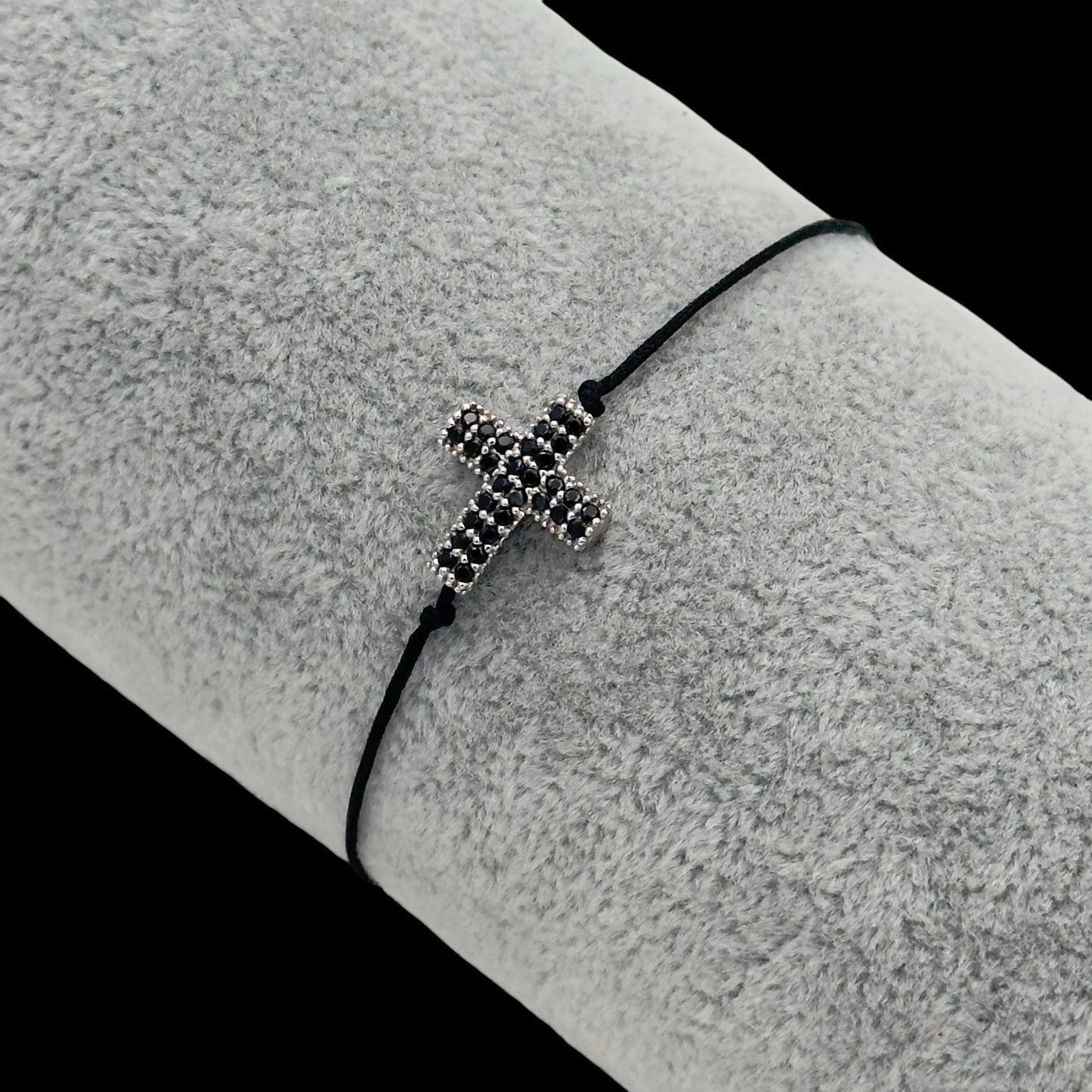 Bratara reglabila Cross Black Argint