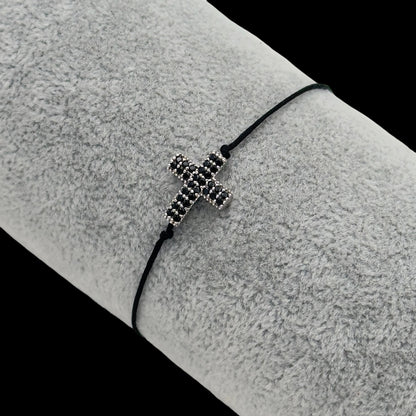Bratara reglabila Cross Black Argint