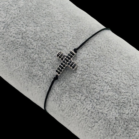 Bratara reglabila Cross Black Argint