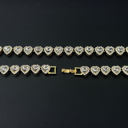 Colier Tennis Loving Hearts Gold