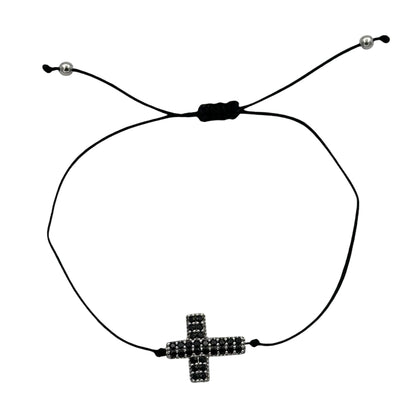 Bratara reglabila Cross Black Argint