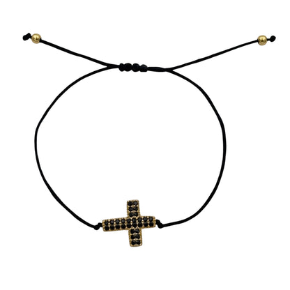 Bratara reglabila Cross Black Argint Placata cu Aur 14K