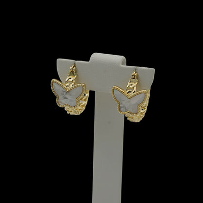 Cercei Butterfly White Placati cu Aur 18K