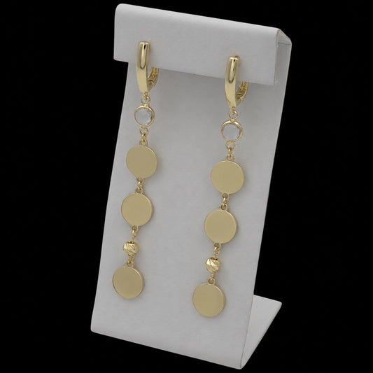 Cercei Long Triple Coins Placati cu Aur 18K
