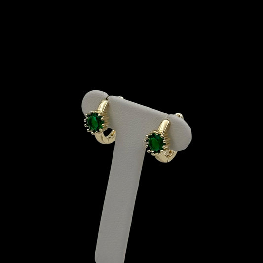 Cercei Mini Spark Green Placati cu Aur 18K