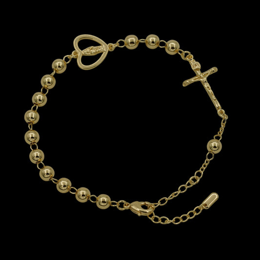 Bratara de picior Rosary Heart Placata cu Aur 18K