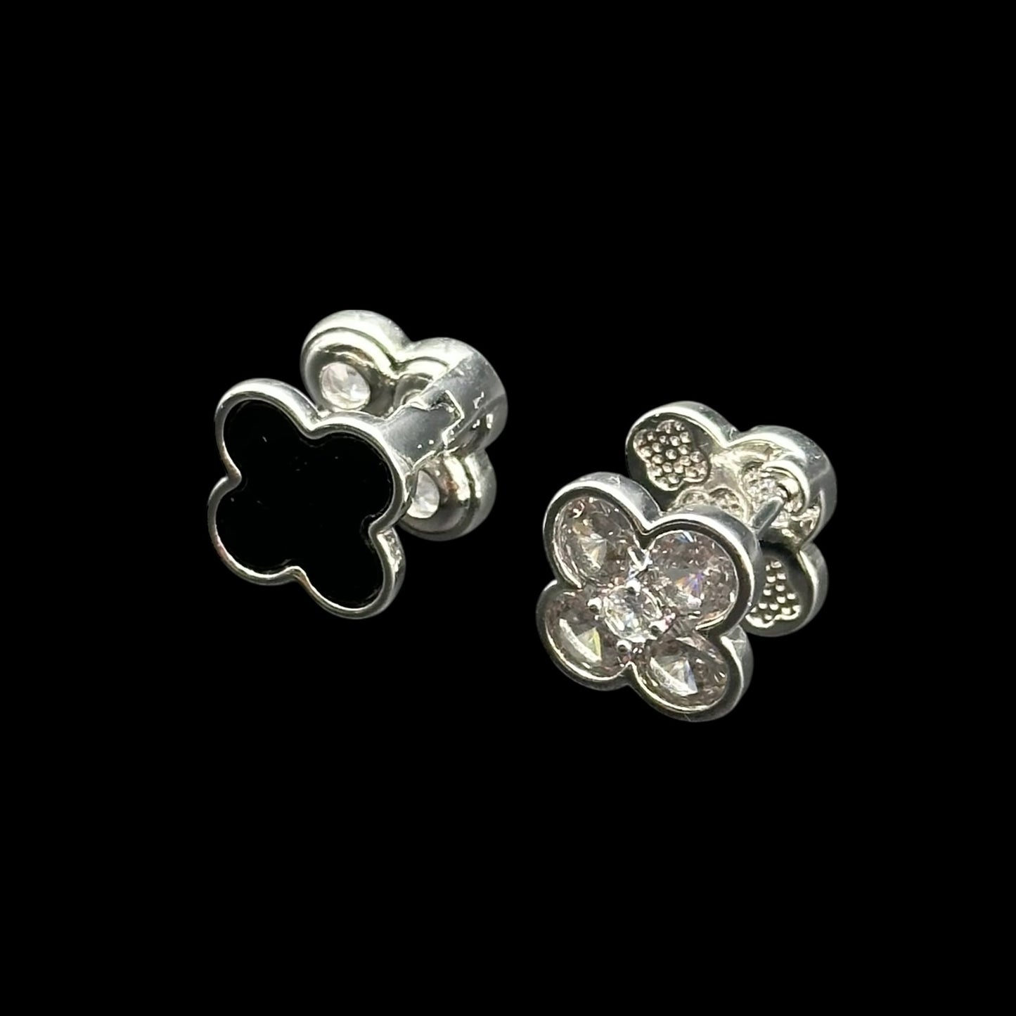 Cercei Trifoi Duo Black Placați cu Aur Alb