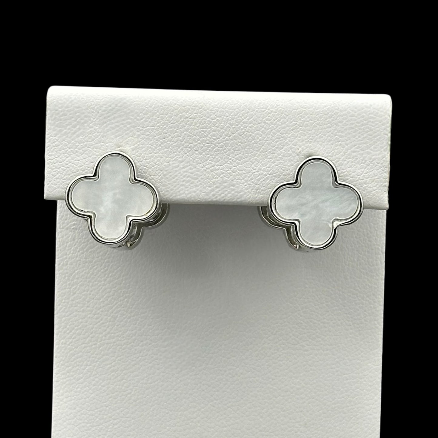 Cercei Trifoi Duo Alb Placați cu Aur Alb