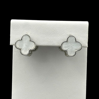 Cercei Trifoi Duo Alb Placați cu Aur Alb