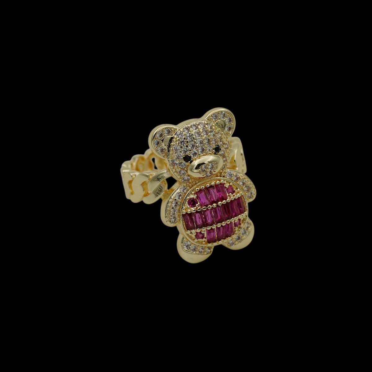 Inel Teddy Bear Fuchsia Placat cu Aur 18K
