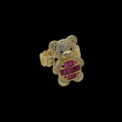 Inel Teddy Bear Fuchsia Placat cu Aur 18K