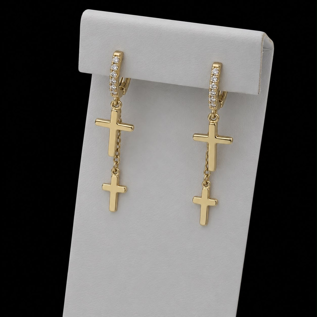 Cercei Double Cross Placati cu Aur 18K