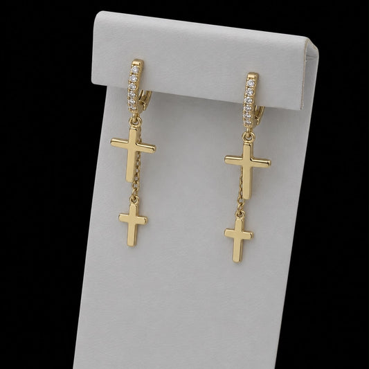 Cercei Double Cross Placati cu Aur 18K