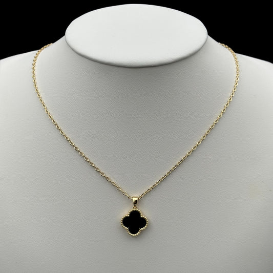 Lantisor Trifoi Auriu cu Negru Placat cu Aur 18K