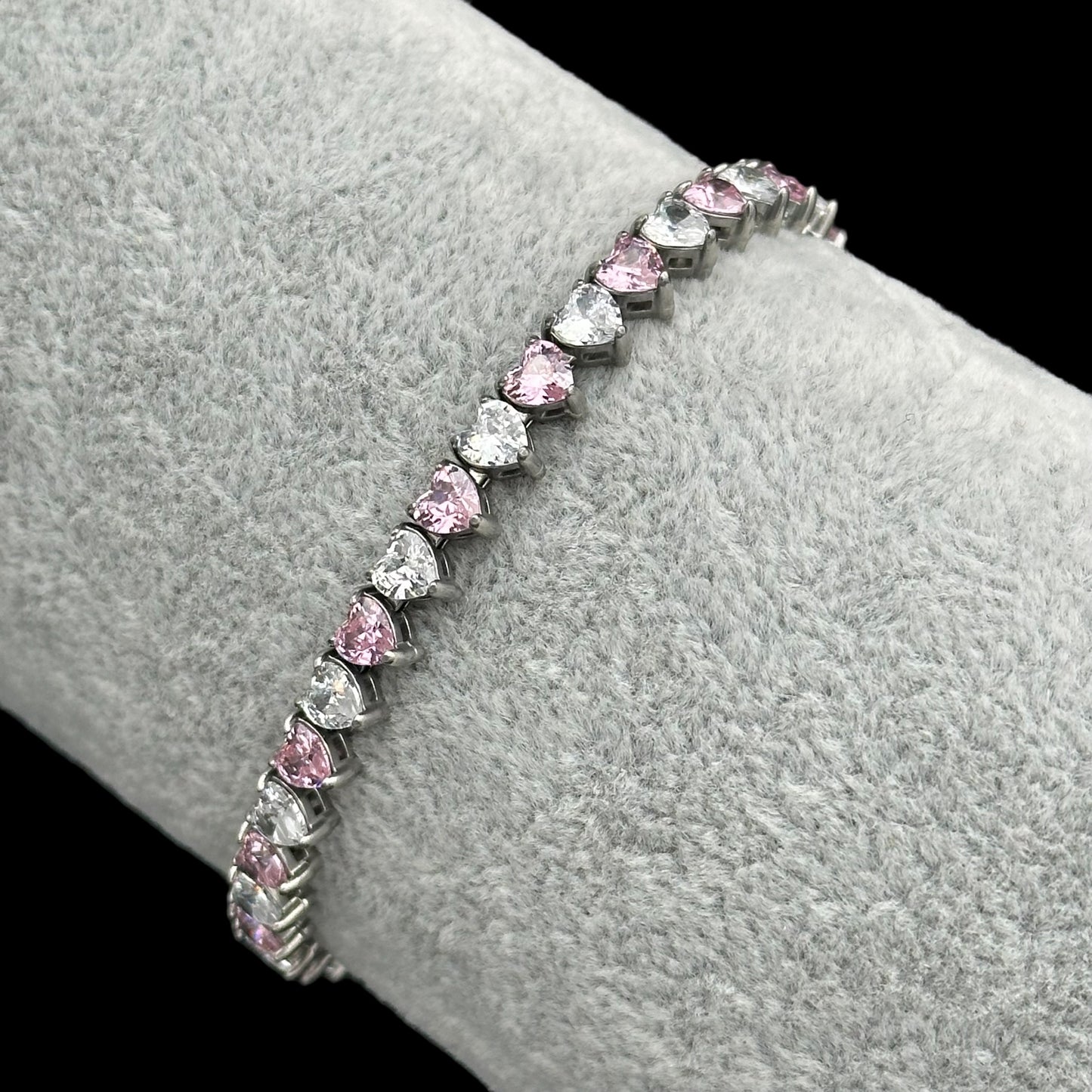 Brățară reglabilă Tennis Heart Pink INOX
