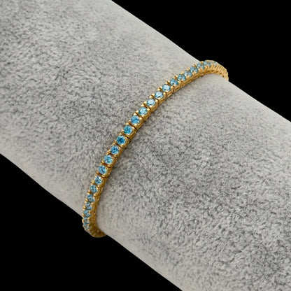 Bratara Tennis 3mm Light Blue Argint Placata cu Aur 14K