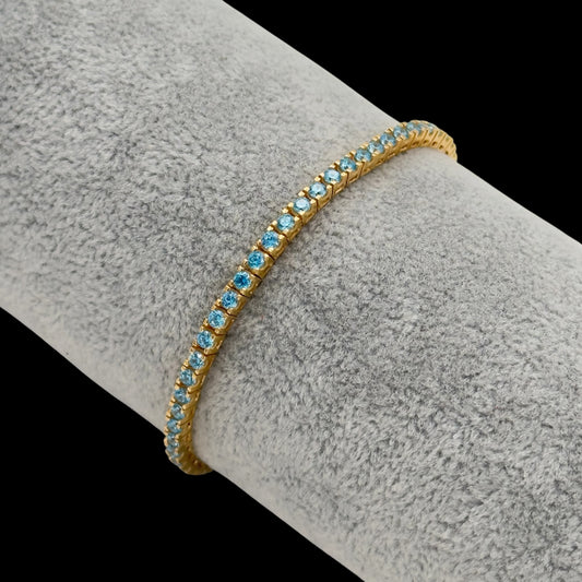 Bratara Tennis 3mm Light Blue Argint Placata cu Aur 14K