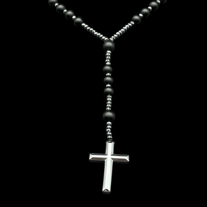 Colier Rosary Obsidian Cross