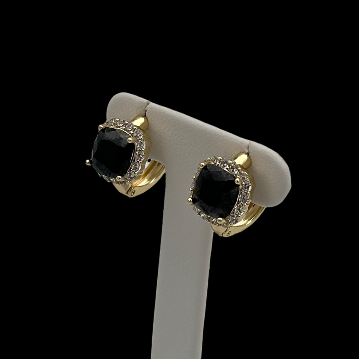 Cercei Mini Diamond Black Placați cu Aur 18K