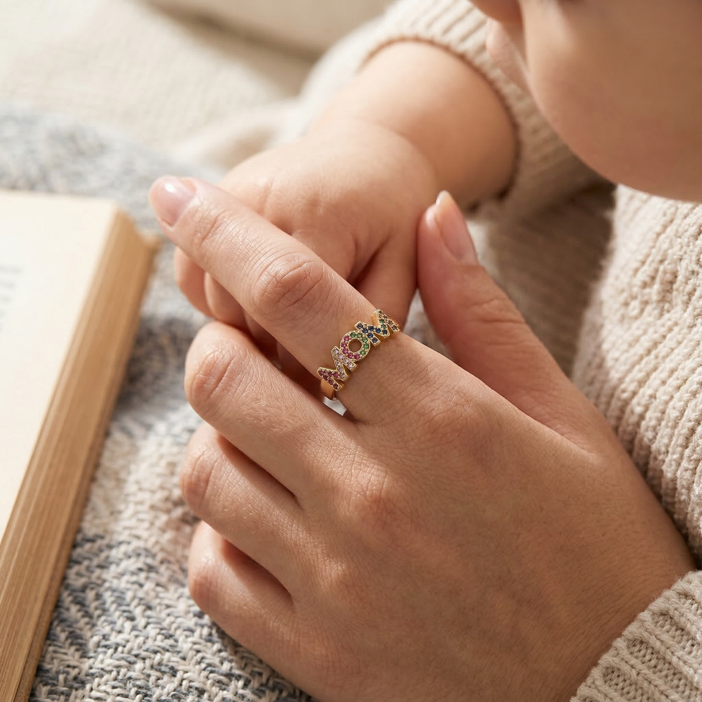Inel reglabil "MOM" Placat cu Aur 18K