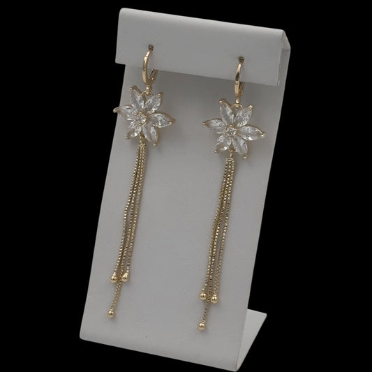 Cercei Long Flower Placati cu Aur 18K