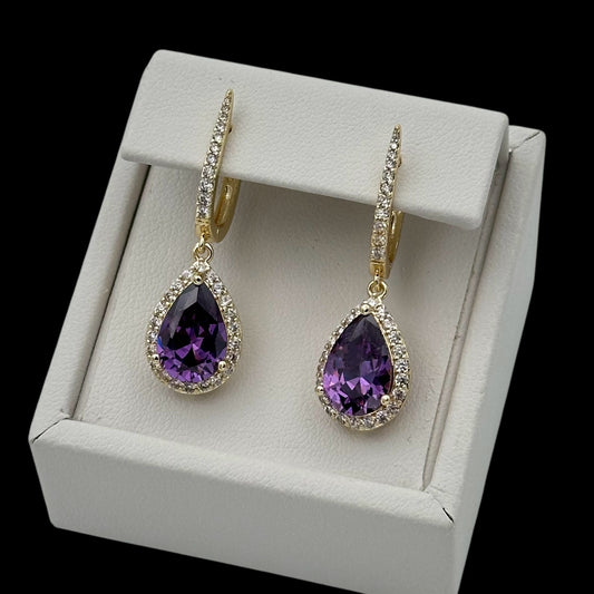 Cercei Purple Drop Placați cu Aur 18K