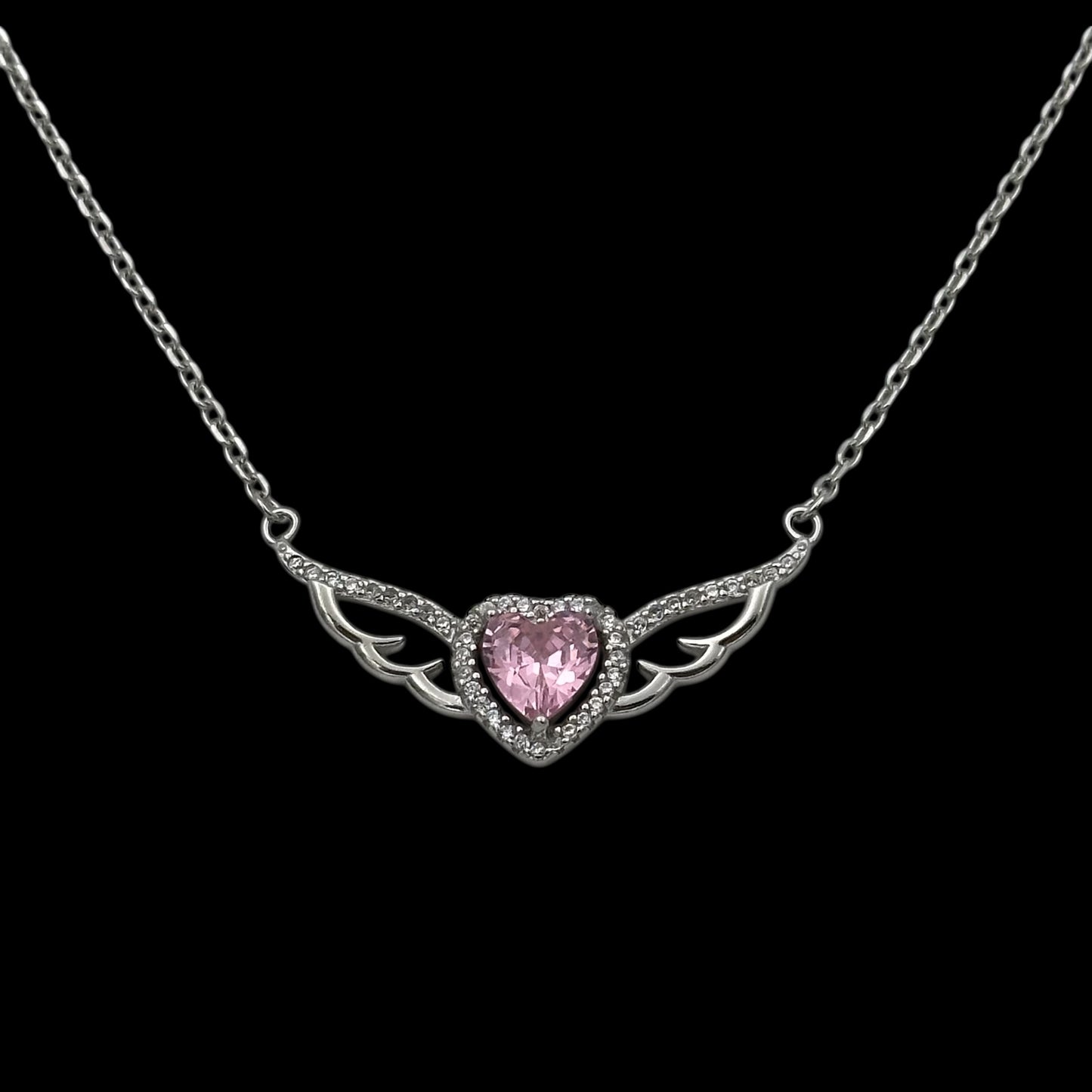 Lantisor Angel's Heart Pink Argint