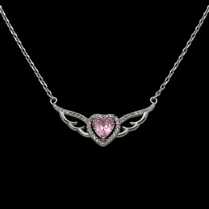 Lantisor Angel's Heart Pink Argint