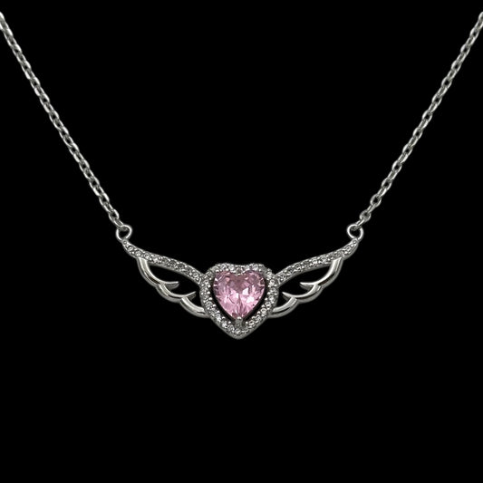 Lantisor Angel's Heart Pink Argint