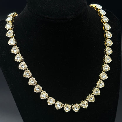 Colier Tennis Loving Hearts Gold