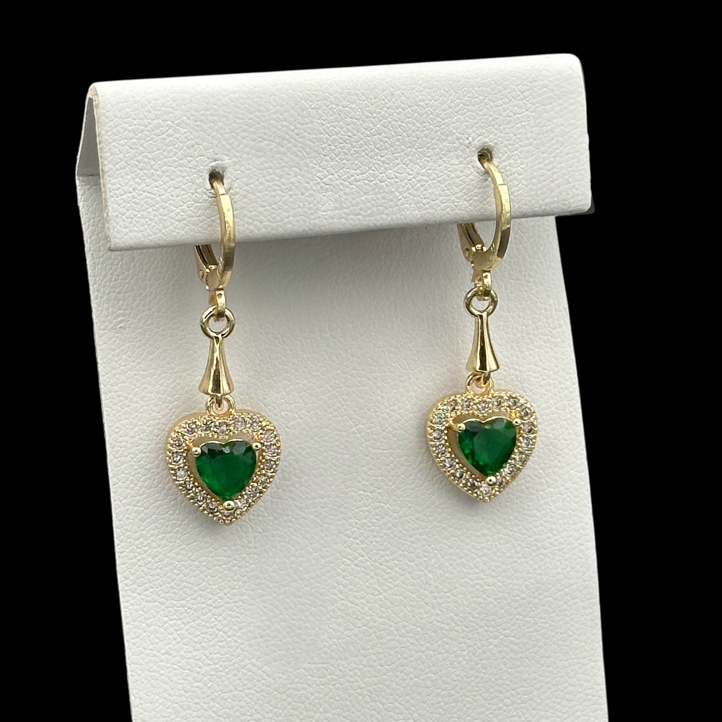 Cercei Heart Green Placați cu Aur 18K