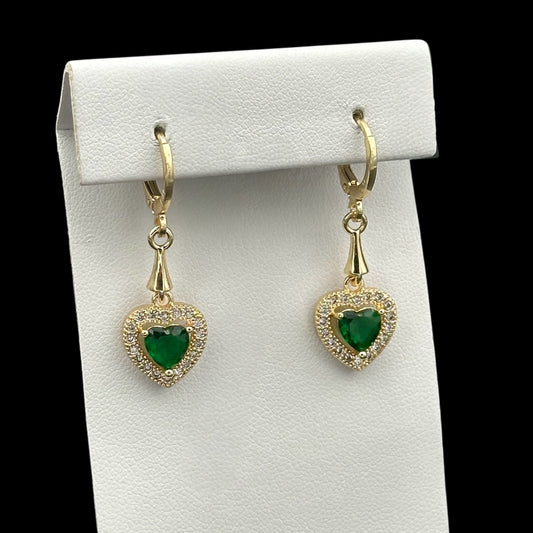 Cercei Heart Green Placați cu Aur 18K