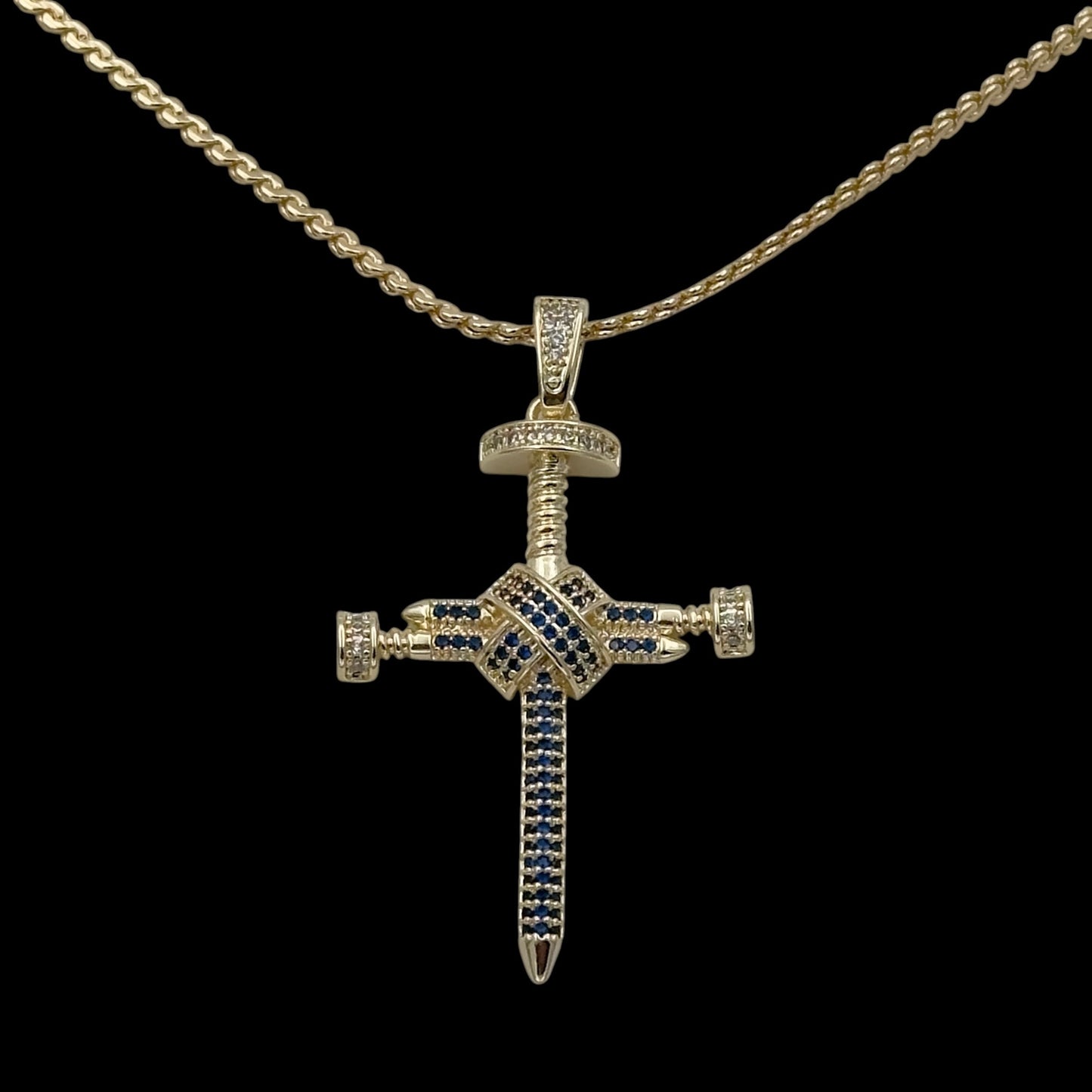 Colier Nail Cross Blue Placat cu Aur 18K