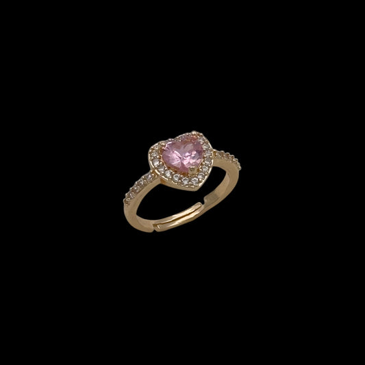 Inel reglabil Heart Pink Placat cu Aur 18K