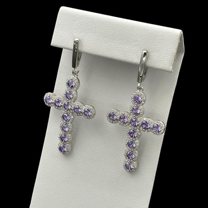 Cercei Cross Angely Purple Argint